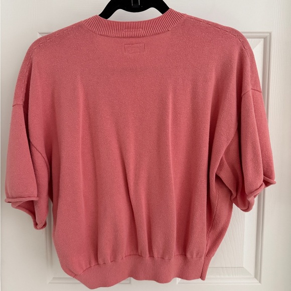 MOTHER The Boxy Crop V-Neck Short Sleeve Sweater Top Pink Size XS - Picture 2 of 11